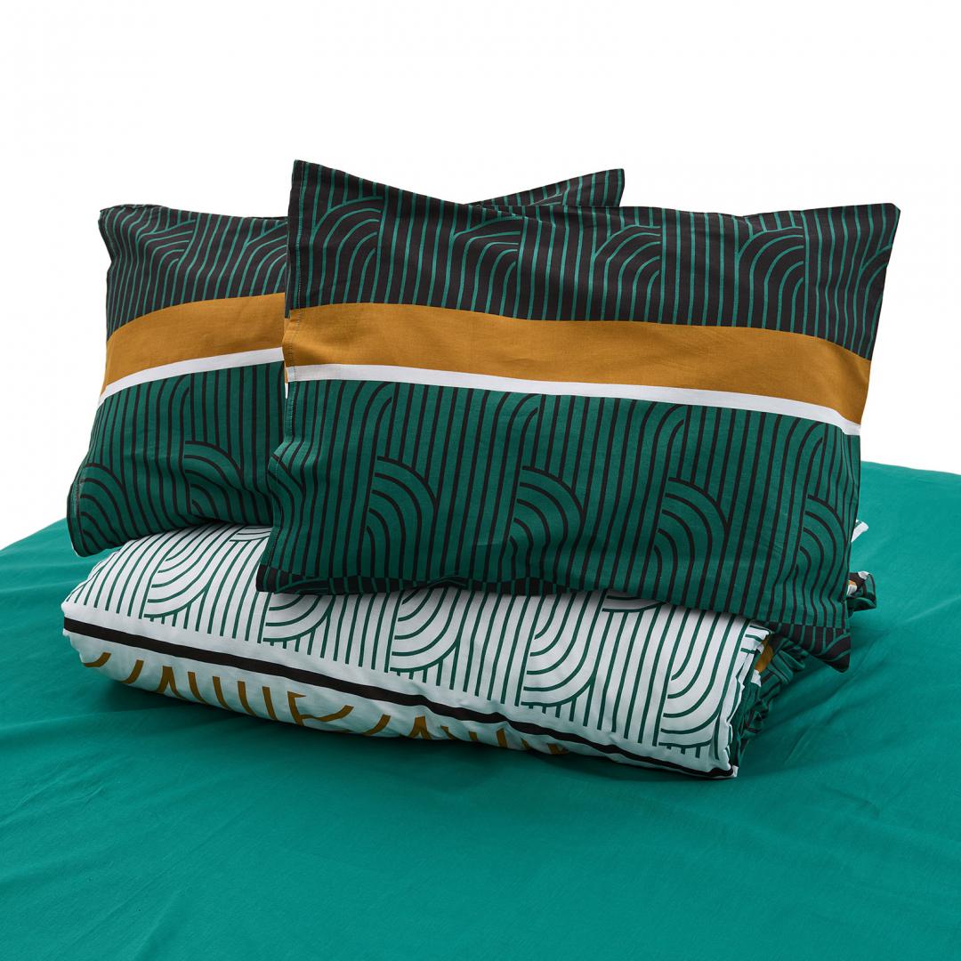 Lenjerie de pat Heinner Home, 2 persoane, 100% bumbac 132 TC, cearsaf pilota 180x215 cm, cearsaf pat 200x220 cm, 2 fete de perna 50x70 cm, 4 piese