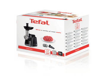 Masina de tocat carne Tefal Classic NE105838, 1400 W, 1.7 kg/min, Functie Reverse, 2 Site de tocat, Cutit cu functie de maruntire, Accesoriu pentru carnati