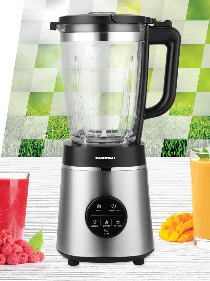 Blender de masa Heinner Bette Noir HBL-D1400SS, 1400W, capacitate bol sticla 1.75L, control digital, viteza variabila, multifunctiona, autocuratare, sistem siguranta, lame inox, carcasa inox, negru/argintiu