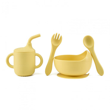Set 4 Piese Diversificare Din Silicon: Cana Cu Pai, Bol , Lingurita Si Furculita, U-Grow