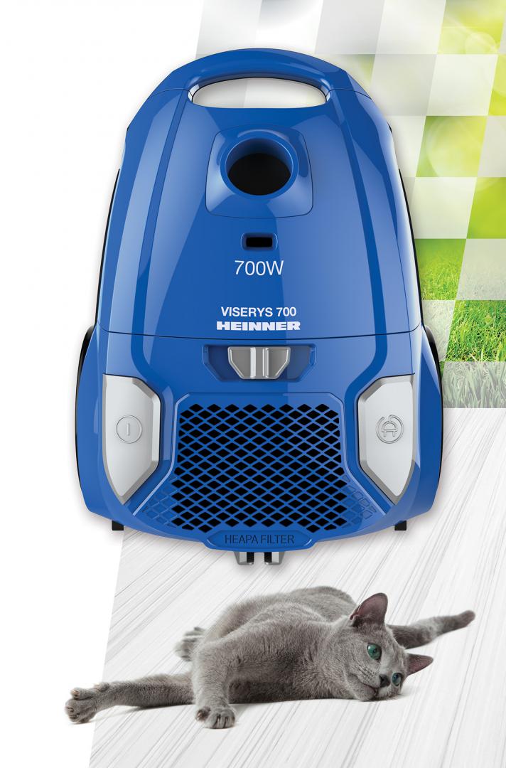 Aspirator cu sac Heinner HVC-MBL1400-V2, 700 W, sac textil, 3 L, putere variabila, HEPA 12, tub telescopic metalic, Albastru