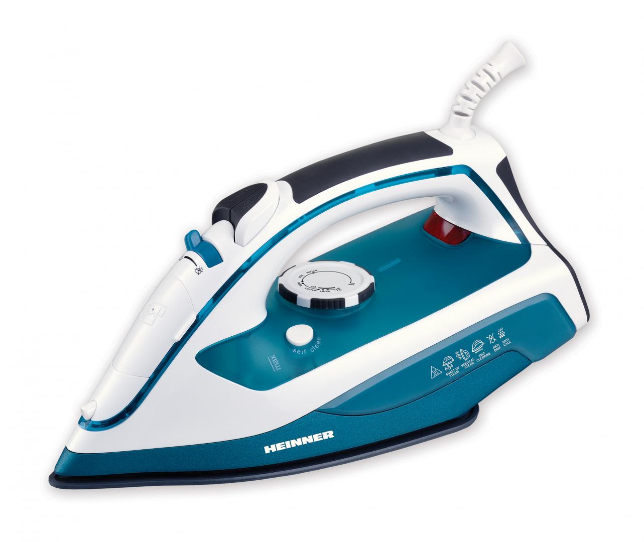 Fier De Calcat Soft Turquoise Heinner Hsi-2400Tq, Talpa Din Ceramica, Calcare Uscata/Cu Abur/Cu Jet De Abur/Spray, Auto-Curatare, Anti- Picurare, Anit-Calcar, Rezervor Apa: 300Ml, Debit De Abur: 16+-4G/Min, Jet De Abur: 108G/Min, Putere: