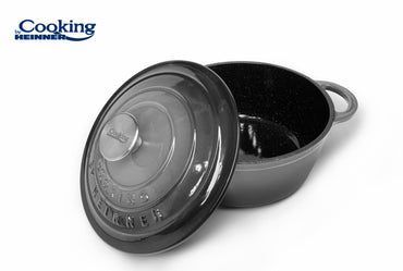 Cratita 2.9L Cooking by Heinner Marble Grey cu capac, fonta emailata, 22X9.5 cm