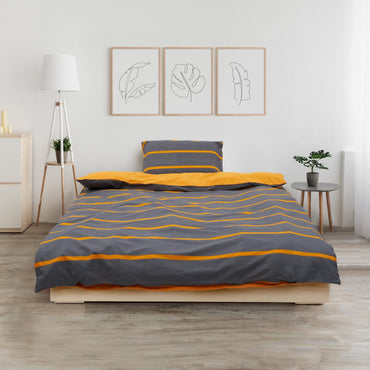 Set De Pat Single Bumbac Grey/Orange