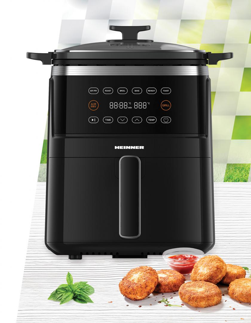 Friteuza cu aer cald Heinner Fry&Grill HAFG-B5BK2600, 2600W, capacitate 5L, 6 programe presetate, panou de comanda electronic, timp maxim de preparare: 60 min, Negru