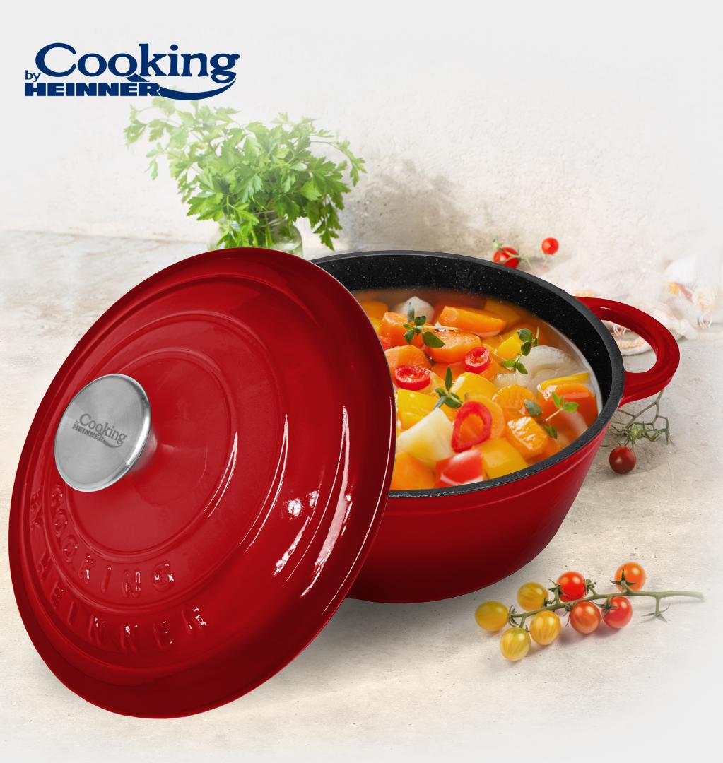 Oala 2.9L cu capac Cooking by Heinner Red Line, fonta emailata, 22 x 9.5 cm