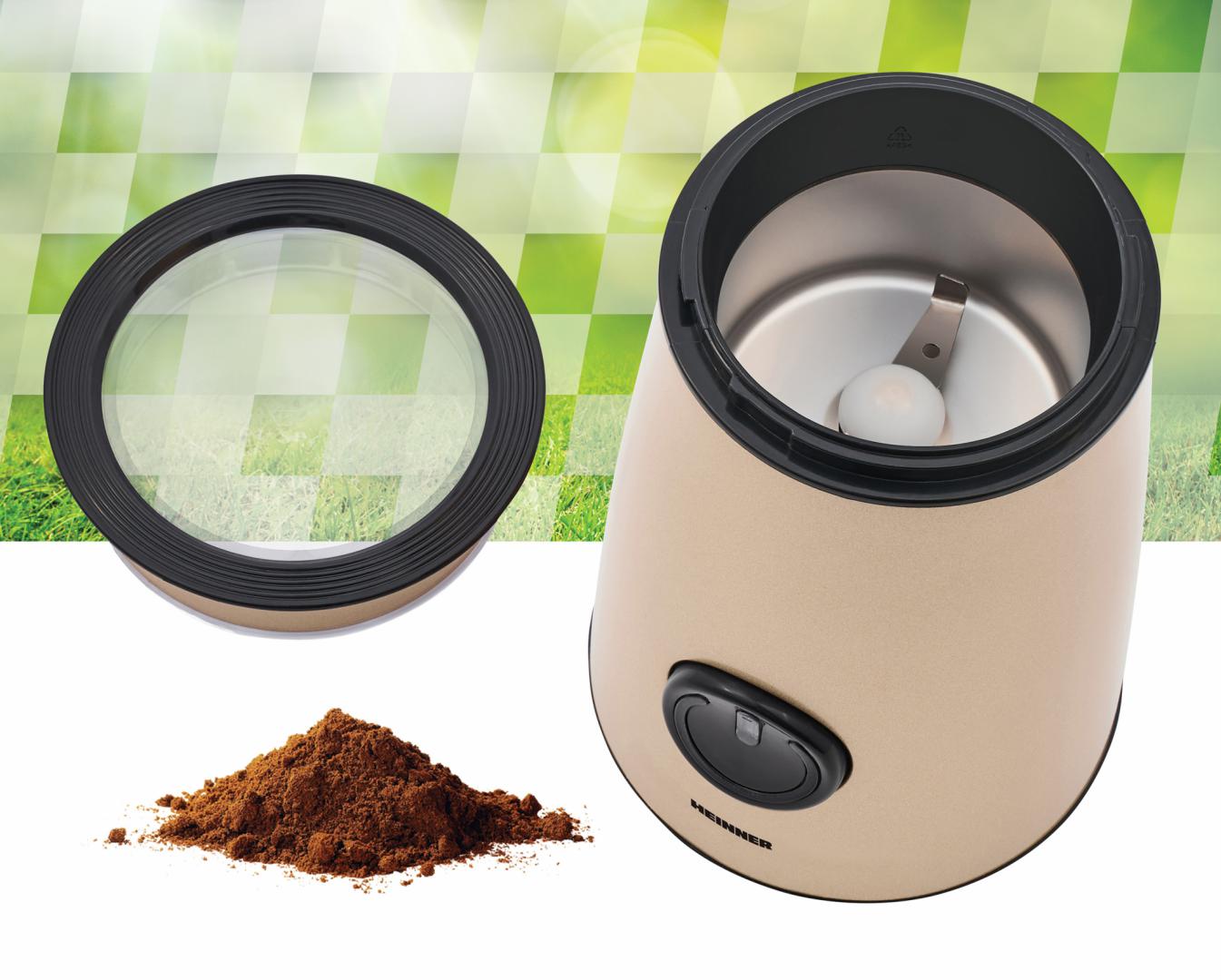 Rasnita electrica Heinner HCG-150IXGD, 150 W, 50g, carcasa inox, Auriu