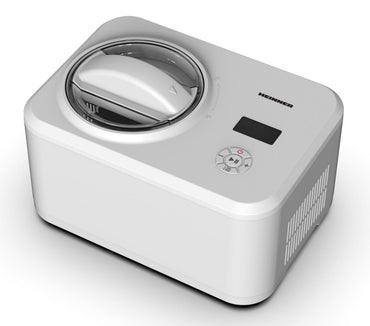 Aparat pentru preparat inghetata Heinner Glace HICM-150WHYG, Capacitate bol 1.5L, Compresor incorporat, Dsiplay LED, Timer, Mentinere la rece, Functie iaurt, Bol inghetata detasabil, 150W, Alb
