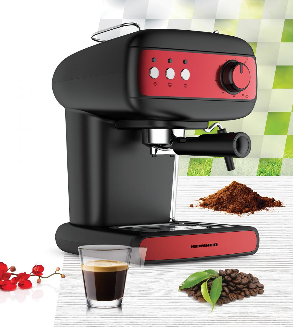 Espressor manual Heinner Red Boquette HEM-1100BKRD, 850W, 15 bar, rezervor apa 1.2l, negru/rosu