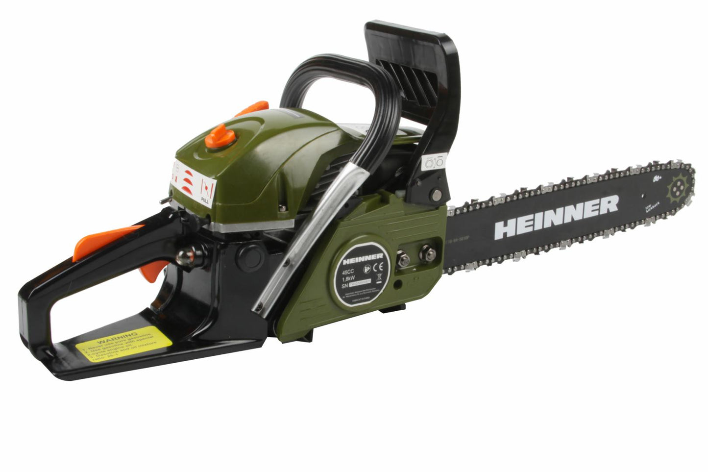 Drujba (motofierastrau) cu lant pe benzina Heinner VMF004, 2.4 CP, 45 CC, 1800 W, 40 cm lungime lama, easy start, 0.56 l benzina