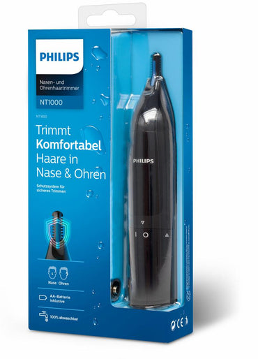 Trimmer pentru nas/urechi Philips NT1650/16, baterie, lavabil, tehnologie Precision Trim, otel inoxidabil, Negru