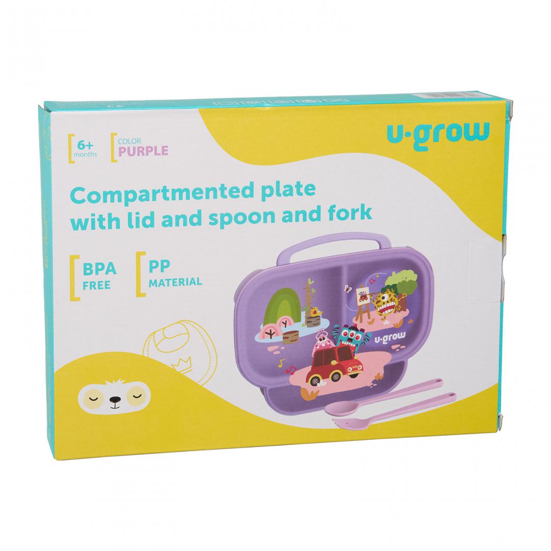 Farfurie Compartimentata Cu Capac Si Lingurita Si Furculita, U-Grow