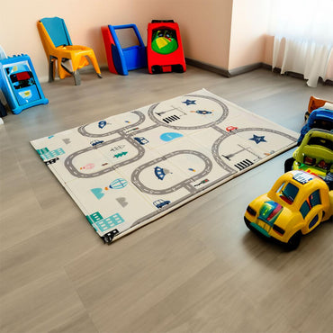 Covor de joaca pentru copii U-Grow, din spuma, pliabil, 2 fete, impermeabil, izolant, 120 x 180 x 1 cm, circuit