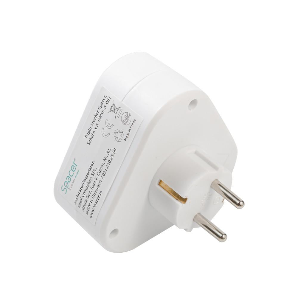 Triplu Stecher Spacer, Schuko, Max , 16A, Protectie Copii, 3 Prize Schuko, 1 Stecher Schuko