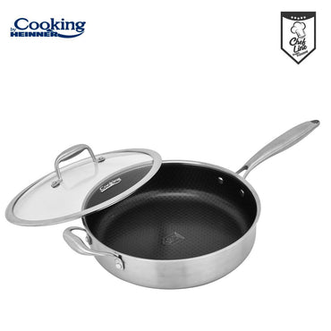 Tigaie adanca cu capac sticla Cooking by Heinner Titanium, 3 straturi, inox, 28 x 7.5 cm, 4.2 L