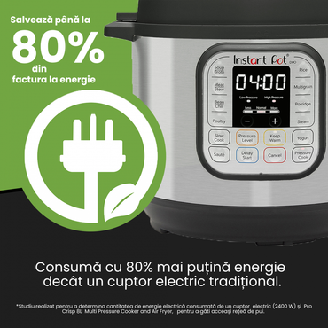 Multicooker Instant Pot Duo 3 MINI, 700W, 14 programe presetate, Capacitate 2.8 litri, Capac detasabil, Functie manuala, Inox/Negru