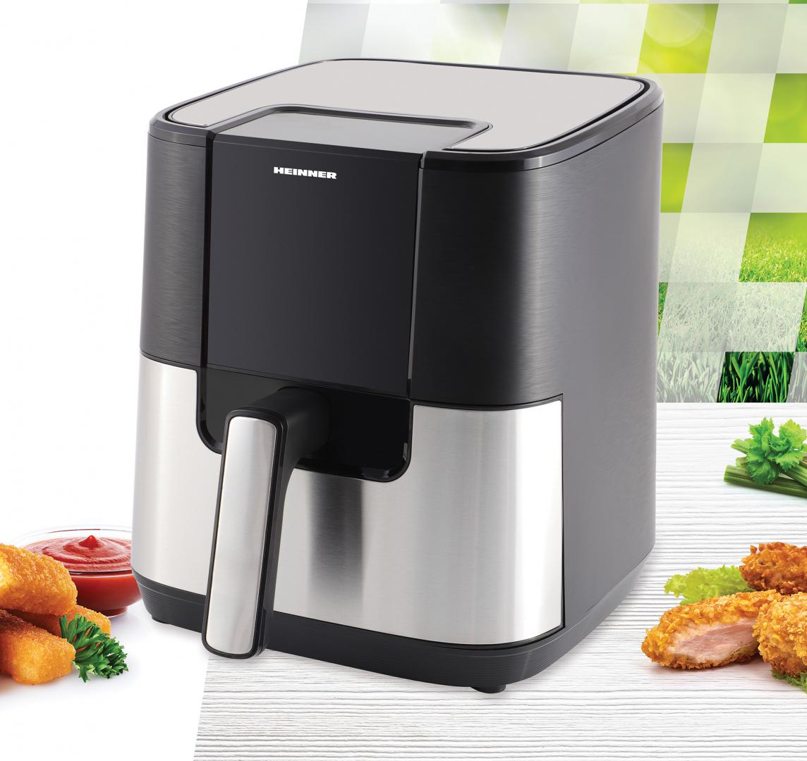 Friteuza cu aer cald Heinner HealthyEra 15 HAF-H6BKS1500, 1500W, capacitate: 5.5L, display digital, control touch, 8 programe, negru/silver