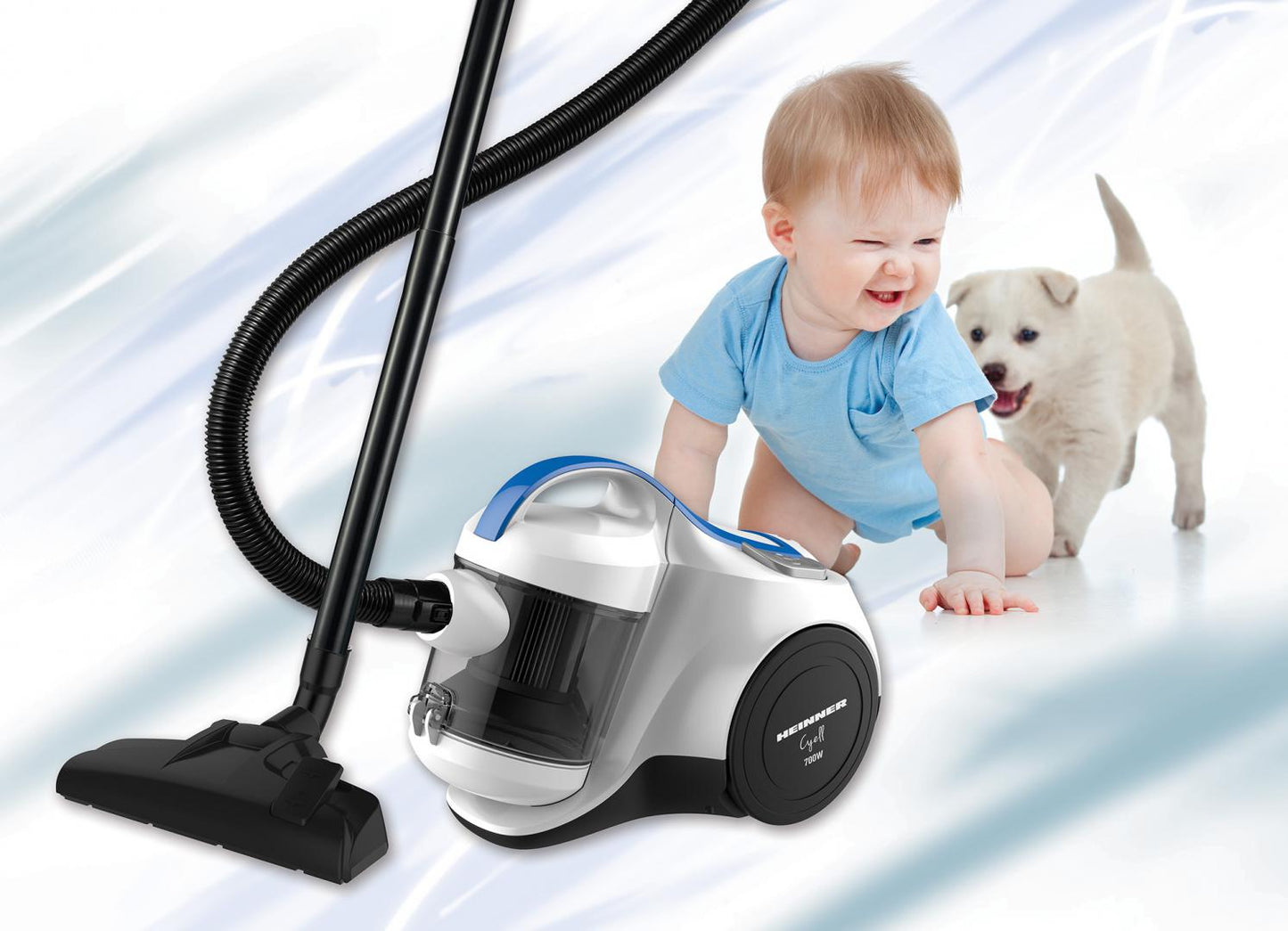 Aspirator fara sac Heinner HVC-MC700WB, 700 W, 2 L, Hepa 10, Albastru/Alb