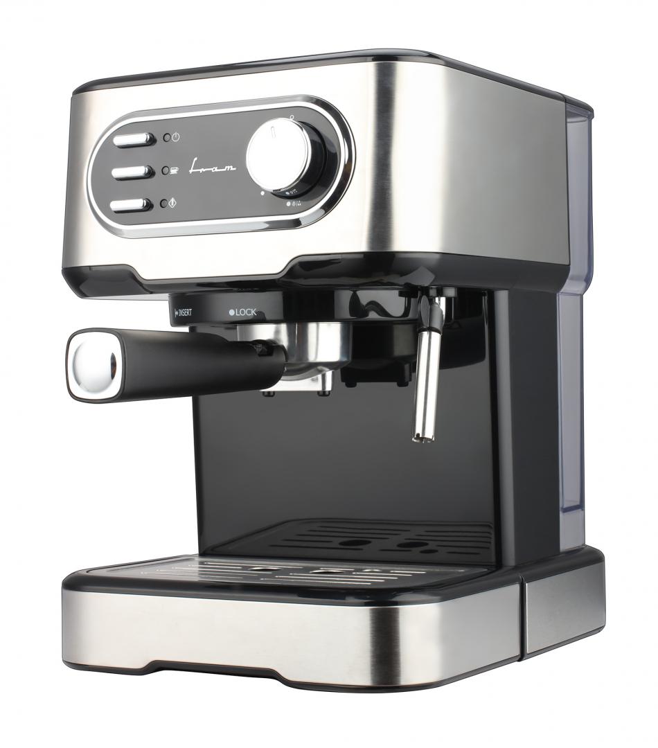 Espressor manual FRAM FEM-850BKSS, 850W, 15 bar, rezervor apa 1.5L, Argintiu