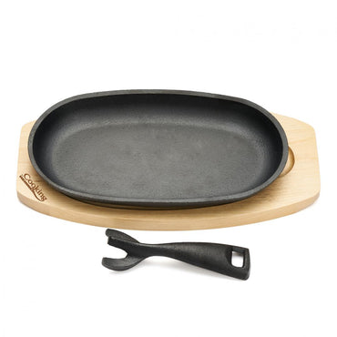 Platou Servire Oval, , Fonta Pura , Cu Maner Detasabil Si Baza Din Lemn,Cooking By Heinner