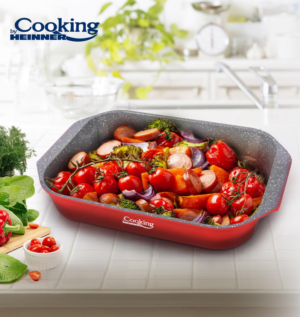 Tava Cooking by Heinner Red Line, aluminiu turnat, acoperire ceramica, 39.5 x 26 x 6.3 cm