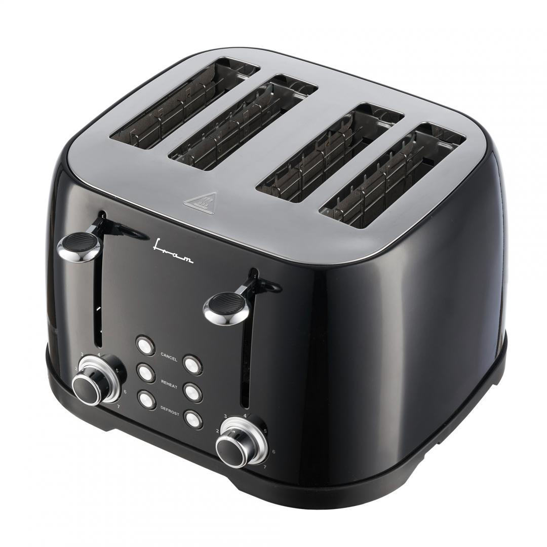 Prajitor de paine FRAM FTP-800BK, 1600W, capacitate 4 felii, 6 nivele de rumenire, Negru