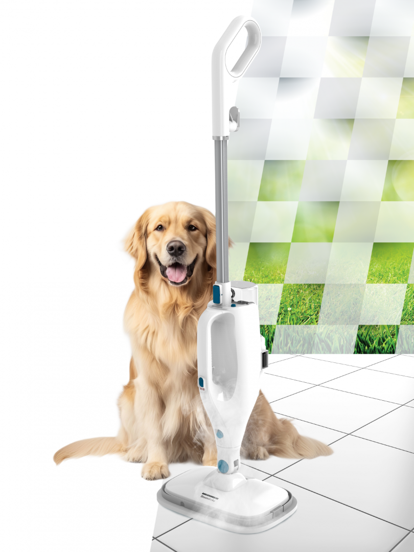 Mop cu abur Heinner SteamStrike HSM-M1400WH-BL, 1400W, capacitate rezervor apa: 420 ml, timp incalzire 15s, debit abur 21/27 g/min, temperatura abur 130°C, 2 lavete incluse, alb