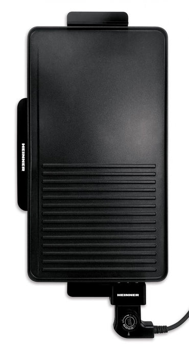 Gratar electric Heinner HEG-F2000GT, 2000 W, placa fixa cu invelis antiadeziv, temperatura reglabila, Negru