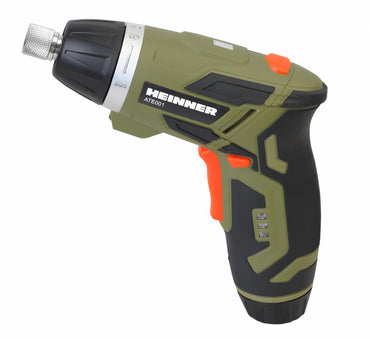 Surubelnita pe acumulator Heinner ATE001, 3.6 V, 4 Nm, 6+1 trepte torsiune, 28 biti 25 mm, 4 biti 50 mm, 2 burghie, 8 capete tubulare, suport magnetic bit, prelungitor flexibil, adaptor, incarcator