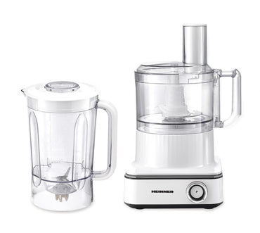 Robot de bucatarie Heinner FineGourmet FHP-K1000WP, 1000W, 6 viteze+pulse, bol procesare: 2.3L, lame inox, disc framantare, 3 lame feliere, disc emulsifiere, cana plastic 1.5l, storcator citrice, alb