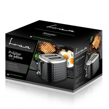 Prajitor de paine FRAM FTP-850BK, 850W, capacitate 2 felii, functii: decongelare, reincalzire si anulare, 7 niveluri de rumenire, functie de autocentrare a feliilor de paine, tavita detasabila pentru firimituri, Negru