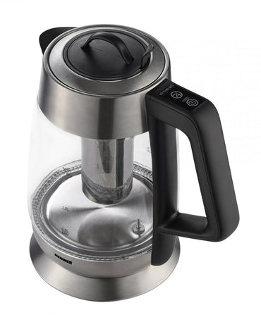 Fierbator cu filtru de ceai Heinner HEK-TF18GX, 1.8 L, 5 setari temperatura, iluminare colorata, control touch, element inox, oprire automata, Inox/Sticla