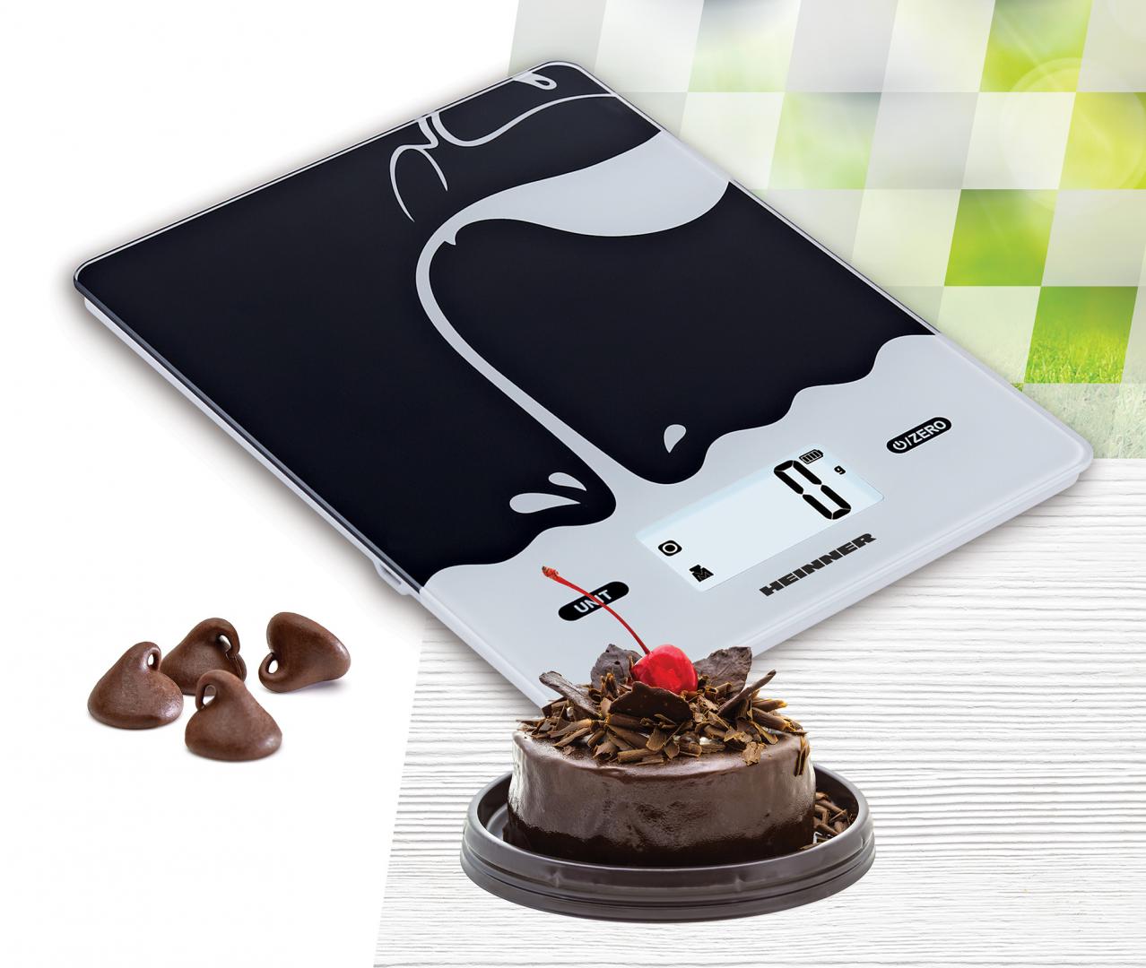 Cantar de bucatarie Heinner HKS-BK5USB, 5kg, sticla securizata 3mm, display lcd, control touch, gradare: 1g, functie Cantarire lichide, incarcare type-c, acumulator li: 3.7v