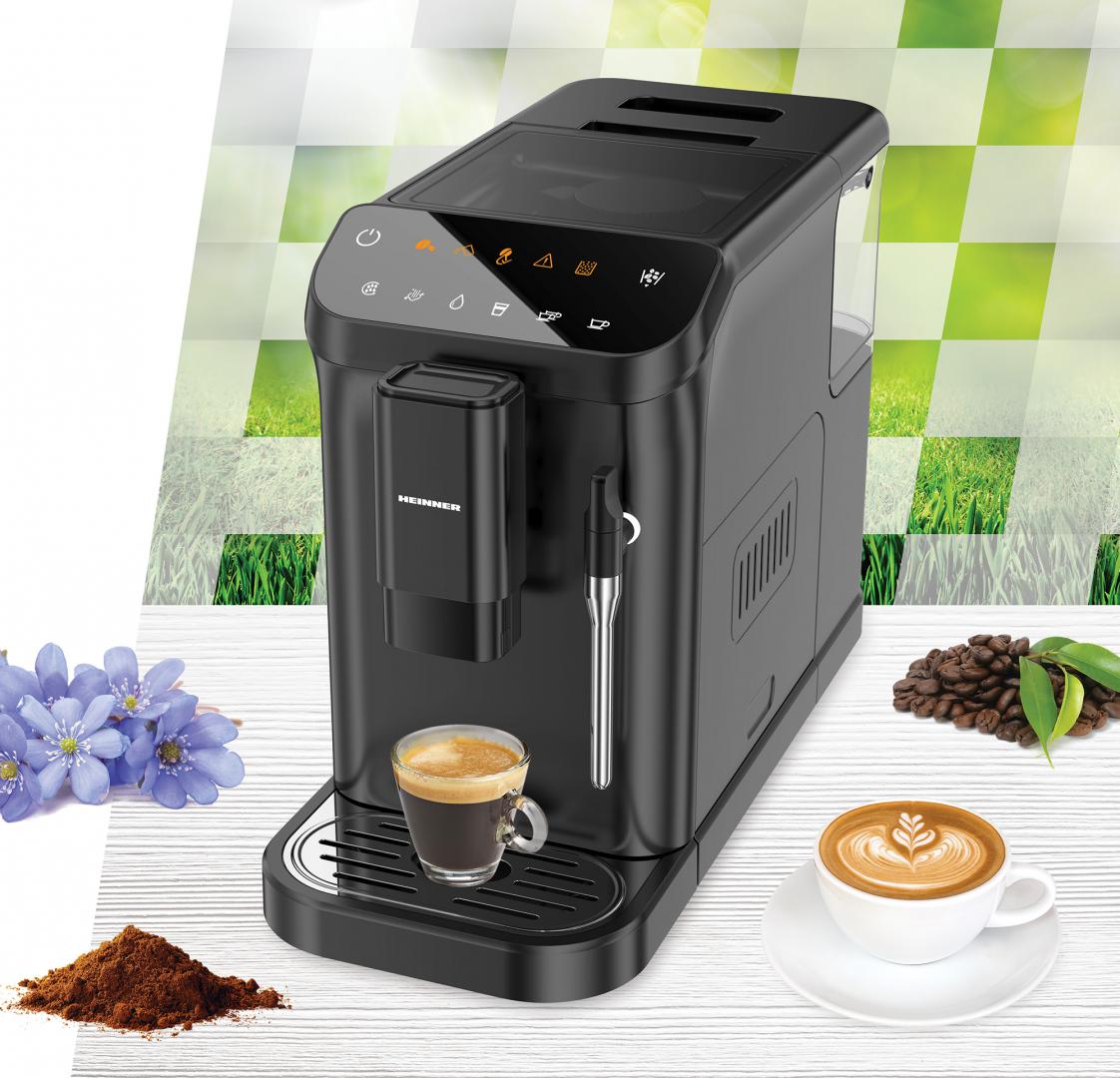 Espressor automat Heinner Buongiorno HEMA-D20DBK, 1350W, 20 bar, capacitate rezervor apa 1.5L, capacitate compartiment boabe 190g, Negru