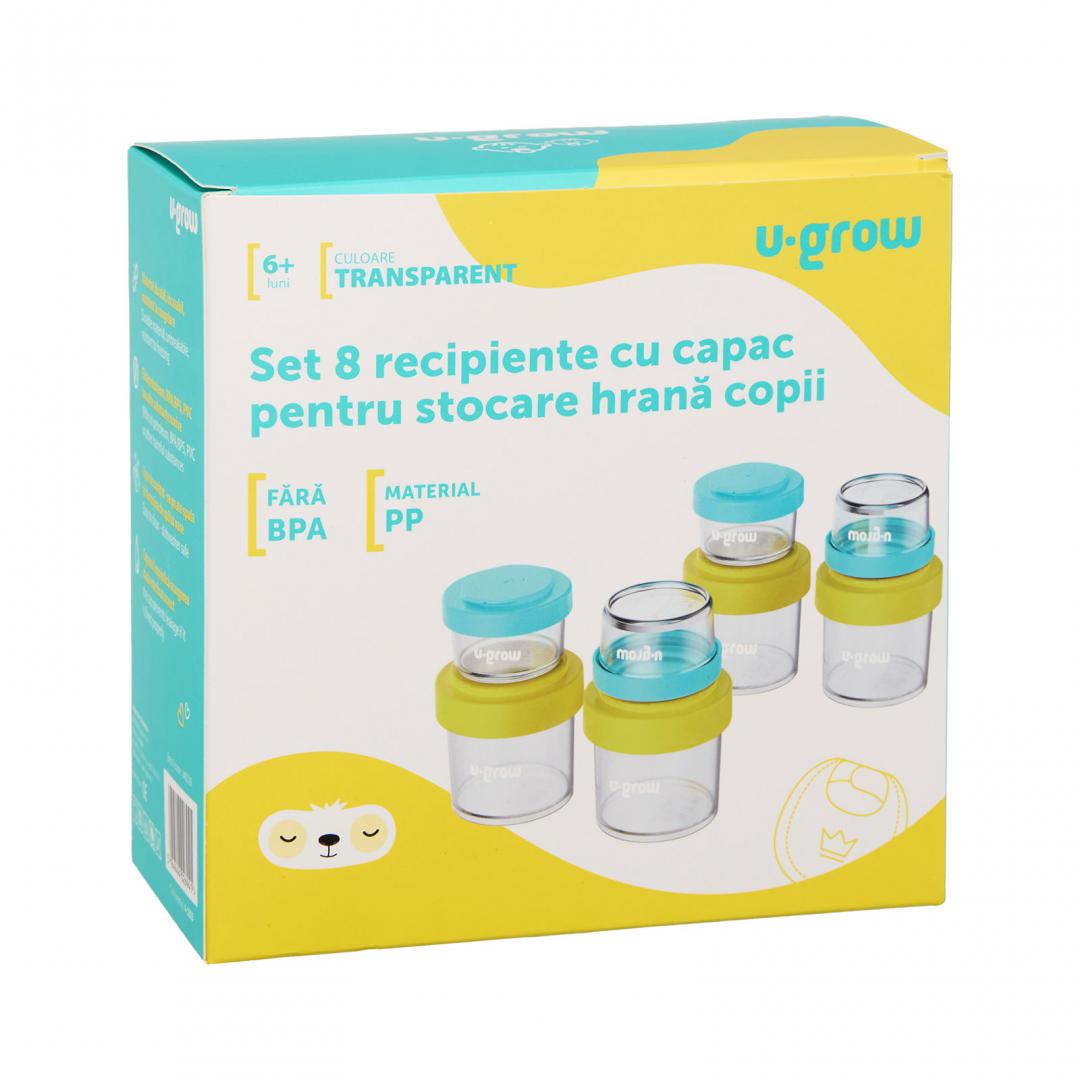 Set 8 Recipiente Cu Capac Pentru Stocare Hrana Copii , 4*80Ml + 4*220Ml, U-Grow