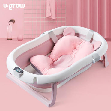 Cadita Cu Pernuta Pentru Bebelusi, Termometru Digital Incorporat, Pliabila, Dop Se Scurgere, Picioare Anti-Alunecare , U-Grow