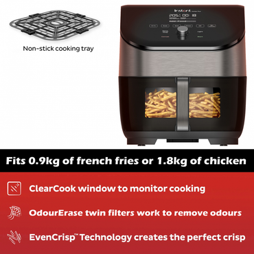 Friteuza cu aer cald Instant Pot Vortex Plus 6 Clear Cook, Ecran digital, Cos detasabil, 6 functii de gatire, 5.7 L, 1700 W (Negru)