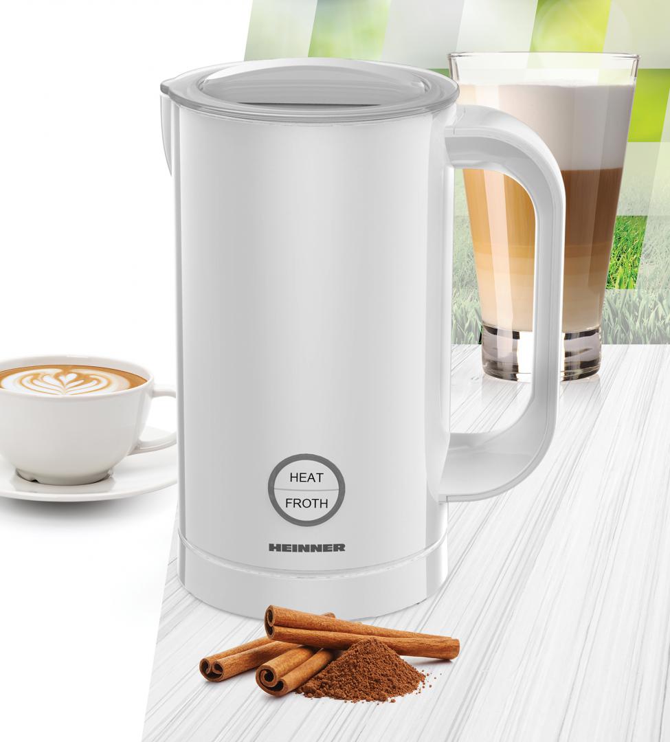 Aparat pentru spumat laptele Heinner HMFR-450WH, 450w, capacitate spumare 100ml, 4 functii, capacitate incalzire 200ml, led, inel spumare magnetic, Alb