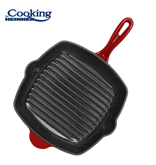 Tigaie grill Cooking by Heinner Red Line, fonta emailata, 26.5 x 4.5 cm