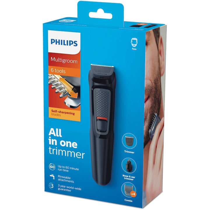 Kit De Ingrijire Philips 6 In 1 Multigroom Mg3710/15, Fara Fir, Lame Cu Ascutire Automata, 4 Piepteni, L X A X I (Mm)