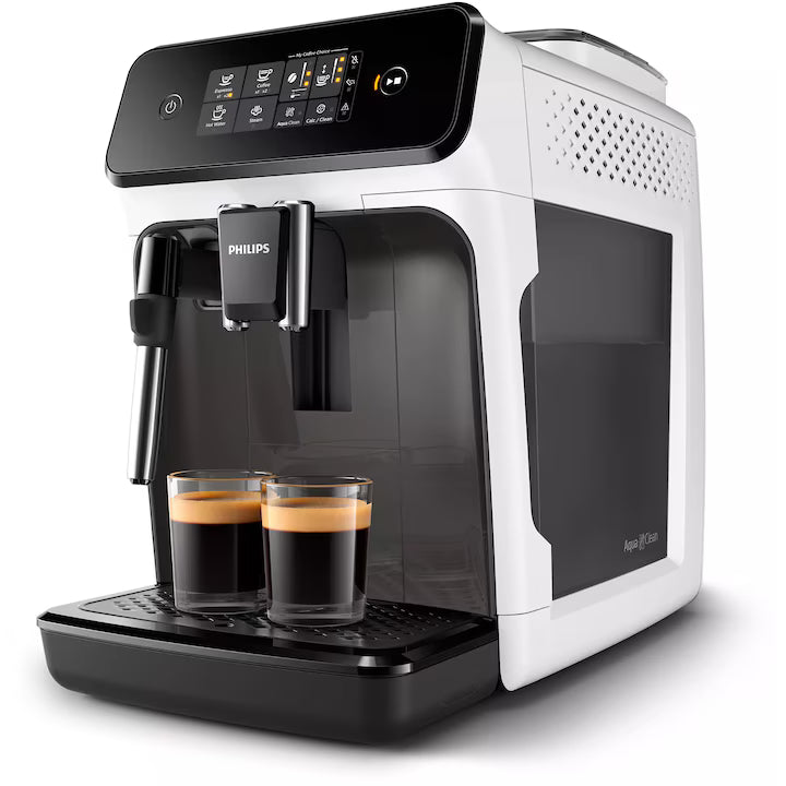 Espressor automat Philips EP1223/00 Seria 1200, 1500W, 15 bar, sistem clasic de spumare, 2 bauturi, afisaj tactil, optiune 2 cesti, 12 setari macinare, rasnita ceramica, Alb