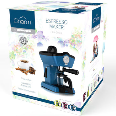 Espressor manual Heinner Charm HEM-200BL, 800W, 250ml, 3.5 bar, Albastru