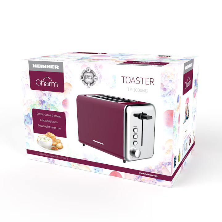 Prajitor de paine Heinner Charm TP-1000BG, 850W, 7 Setari rumenire, Burgundy