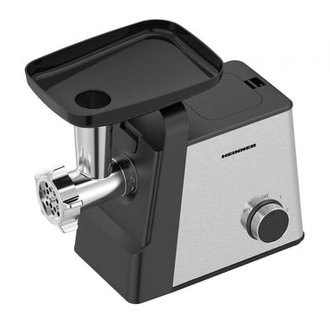 Masina de tocat HEINNER HMG-2100SS3, 2100 W, 2 viteze, 3 site metalice, Accesoriu rosii, kibbe si carnati, Cutite Inox, Functie Reverse Negru/Inox