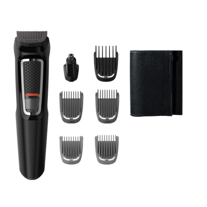 Aparat de tuns barba si parul 7 in 1 PHILIPS Multigroom MG3720/15, Lame cu ascutire, acumulator, 2 piepteni aspect nebarbierit, 2 piepteni barba, 1 pieptene par, Negru