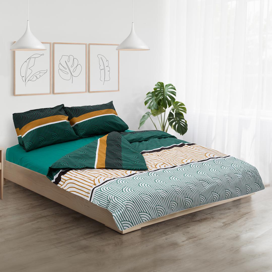 Lenjerie de pat Heinner Home, 2 persoane, 100% bumbac 132 TC, cearsaf pilota 180x215 cm, cearsaf pat 200x220 cm, 2 fete de perna 50x70 cm, 4 piese