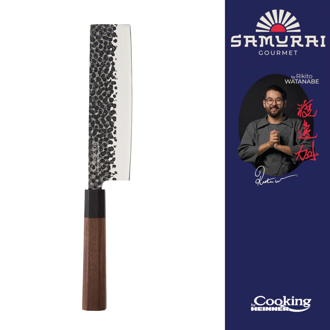 Cutit nakiri Cooking by Heinner - Samurai Gourmet by Rikito Watanabe, inox hammer, 18 cm