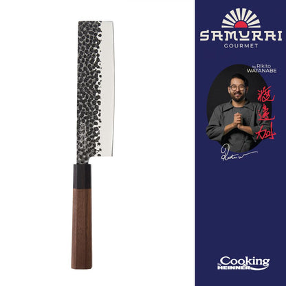 Cutit nakiri Cooking by Heinner - Samurai Gourmet by Rikito Watanabe, inox hammer, 18 cm