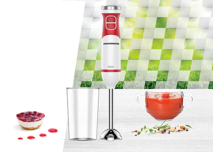 Blender de mana HEINNER HHB-D600WHR, 600 W, 2 viteze, Lame Inox, Cana mixat 0.7 l Alb/Rosu