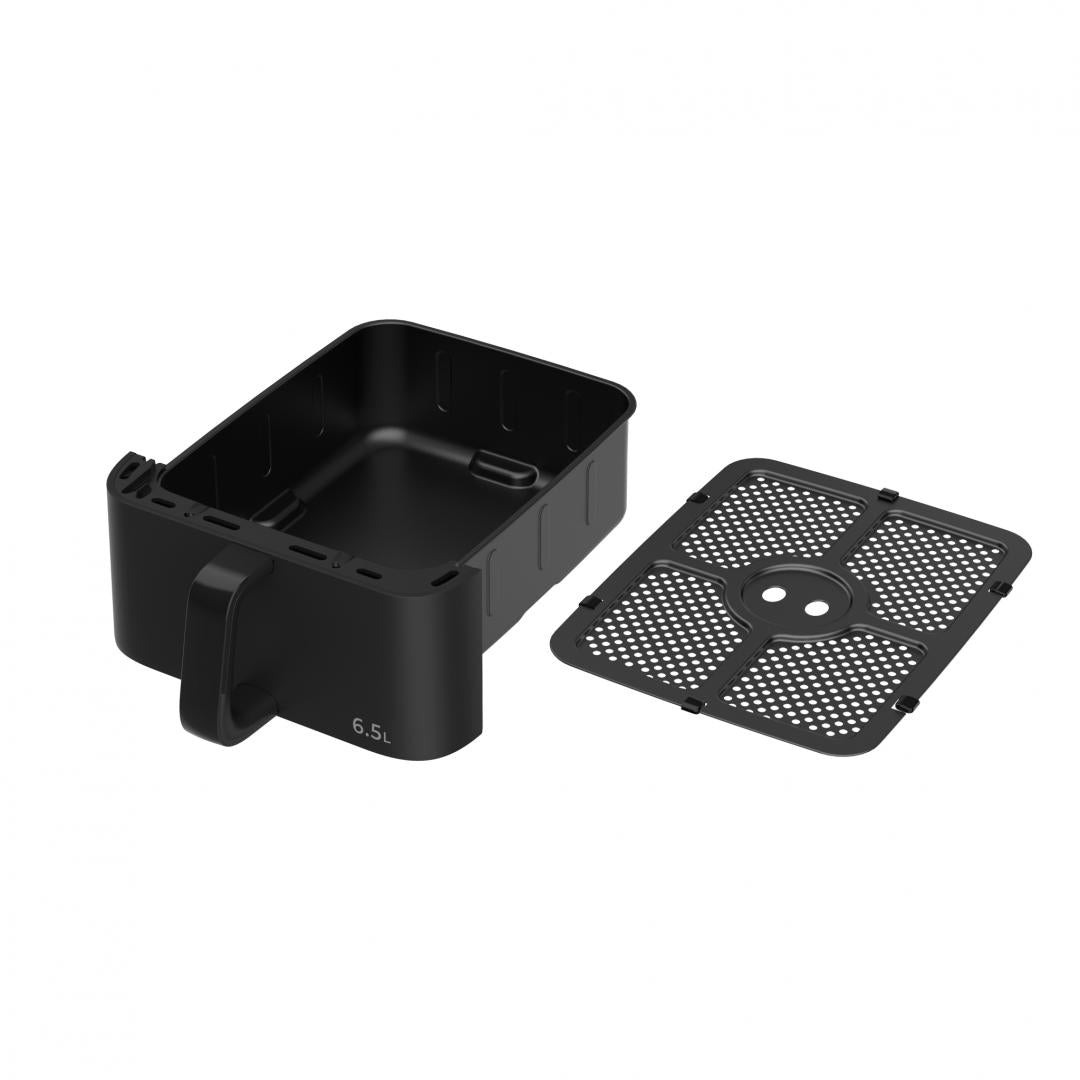 Friteuza dubla cu aer cald HEINNER InnovaCook HAF-C10DBS25BK, 10L 3.5L+6.5L, 2500 W 1000+1500, Timer, 10 programe, Oprire automata Negru